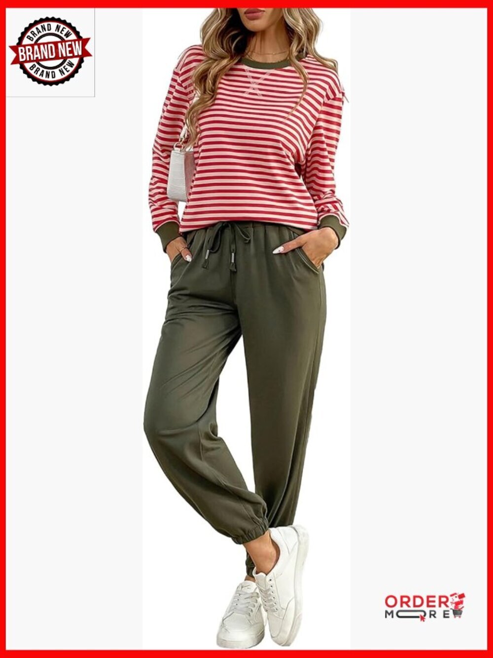 Striped Color Block Long Sleeve Top & Jogger Sweatpants Lounge Set